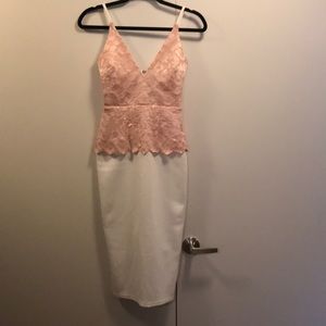 ASOS white dress with pink lace detail